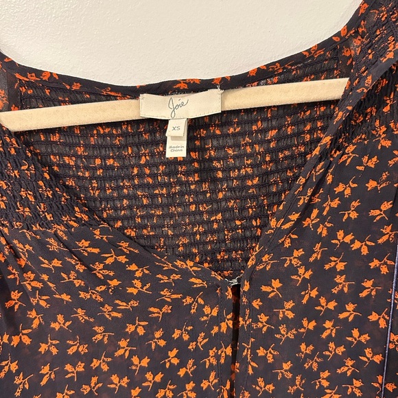 Joie Vivette Blouse Navy Blue with Red Floral Detail Blouse - Picture 6 of 6